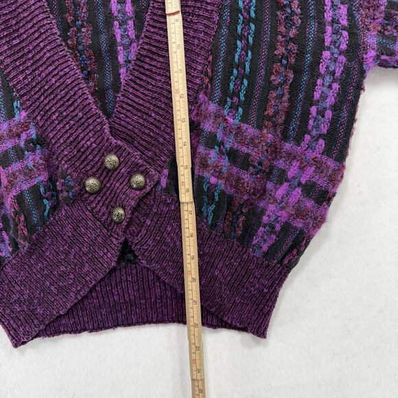 Vtg Tony Lambert Cardigan Women M Purple Plaid Mohair Blend Chunky Indie 80s 90s - Picture 9 of 12